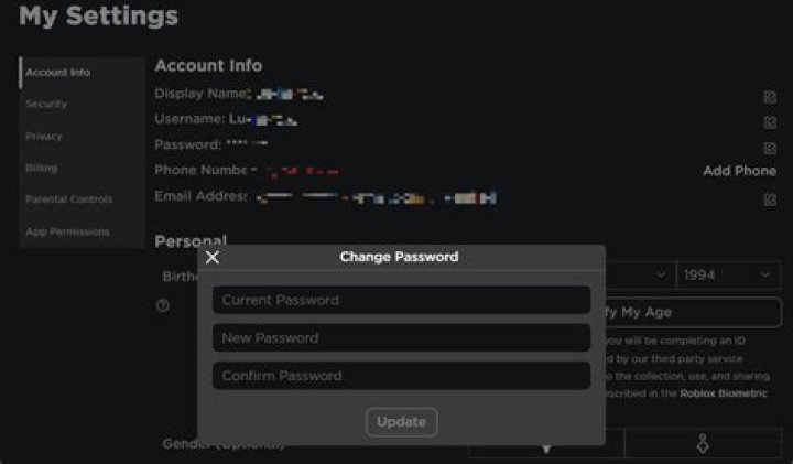 How do you change your password in roblox