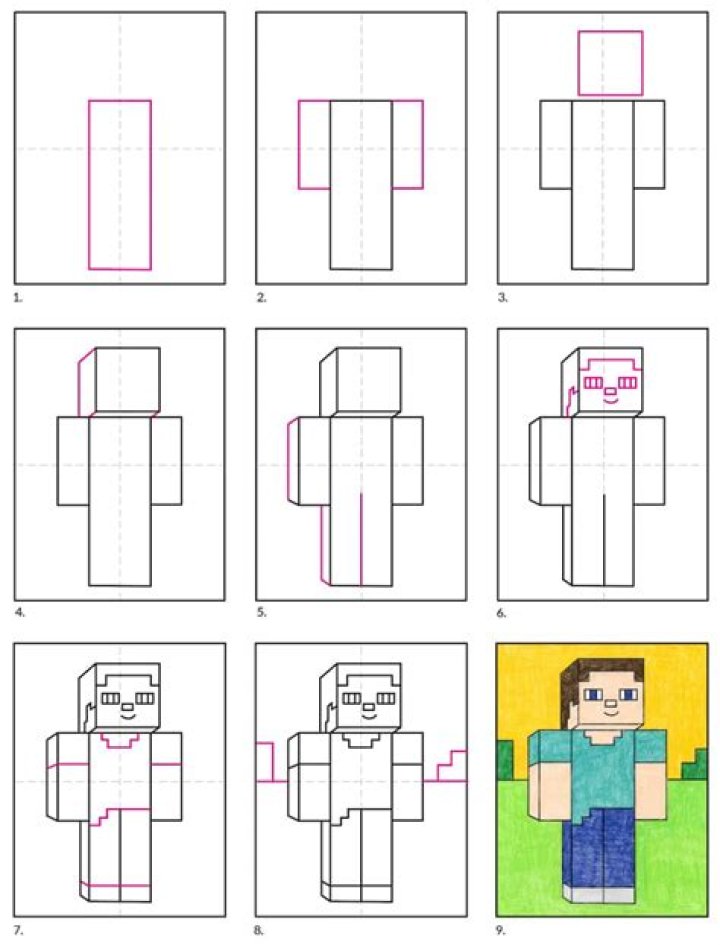 How to draw minecraft characters step by step