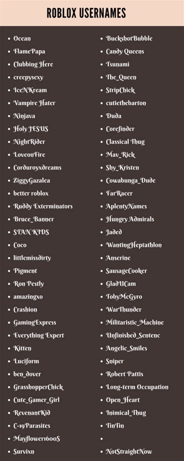 What are some cute roblox usernames