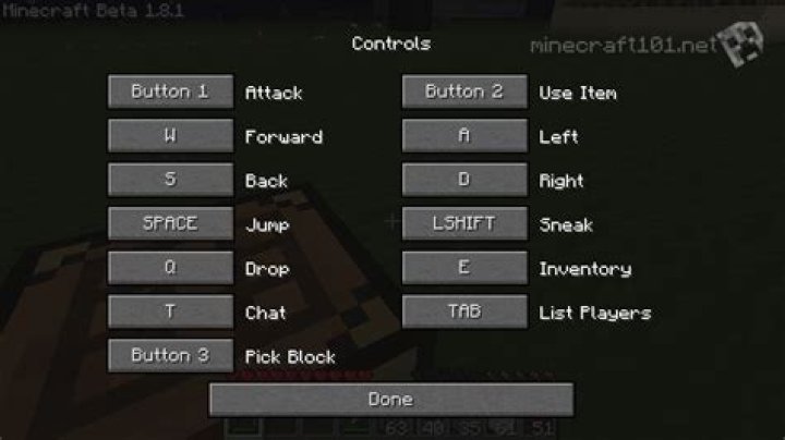 What are the controls for minecraft on pc