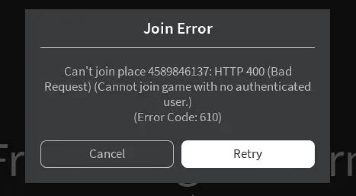 What is error code 610 in roblox