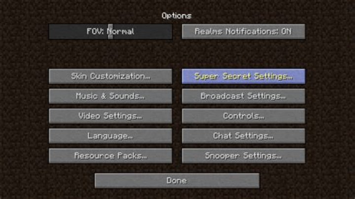 Where are the super secret settings in minecraft